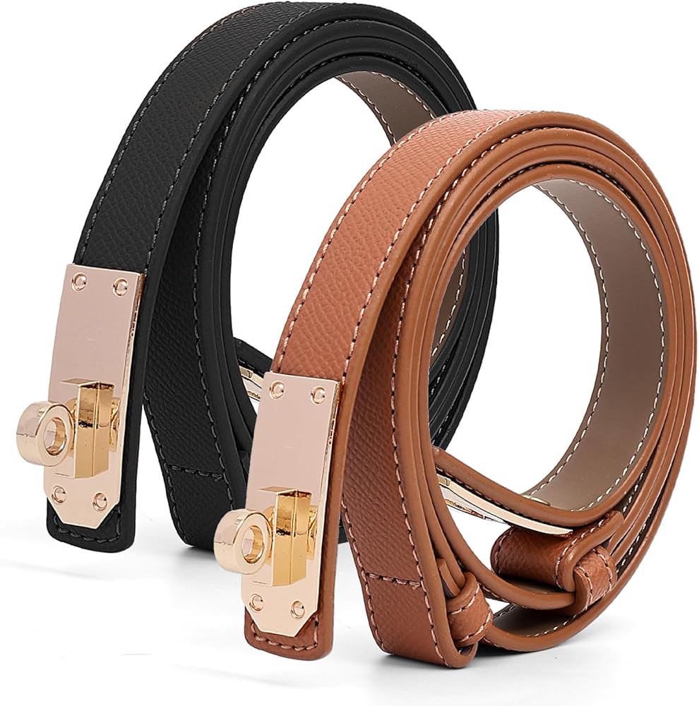 Women's Thin Leather Belts with Turn Lock Buckle,Belt Women Adjustable for Pants Dresses Jeans Co... | Amazon (US)