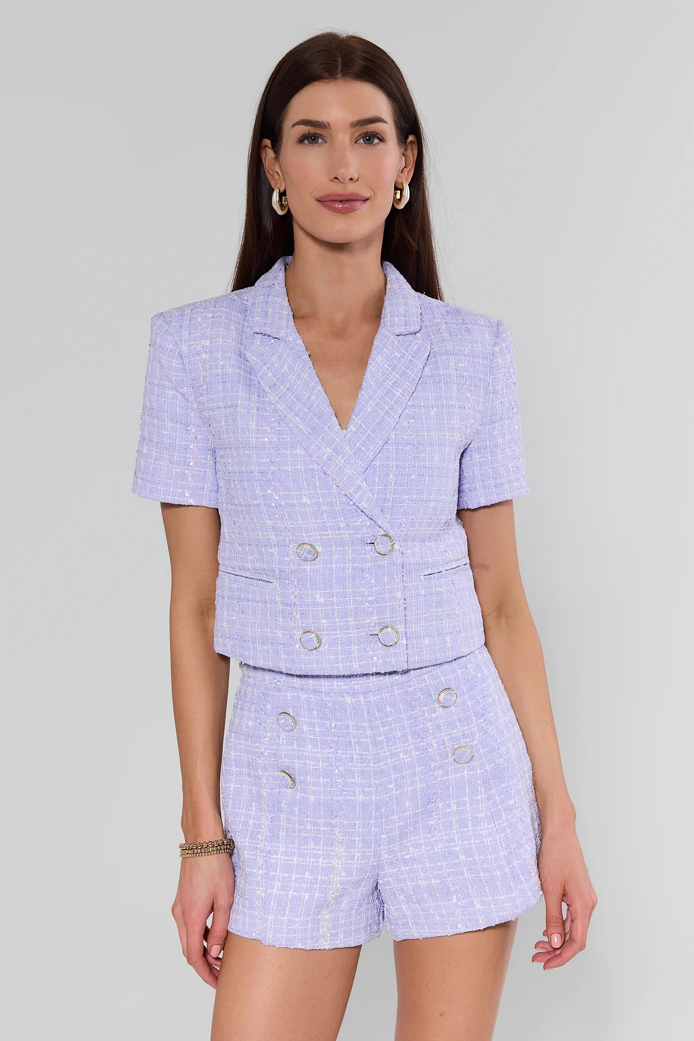 Lavender Tweed Short Sleeve Blazer | Avara