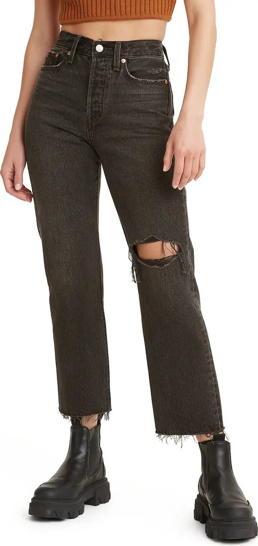 Wedgie Ripped High Waist Crop Straight Leg Jeans | Nordstrom