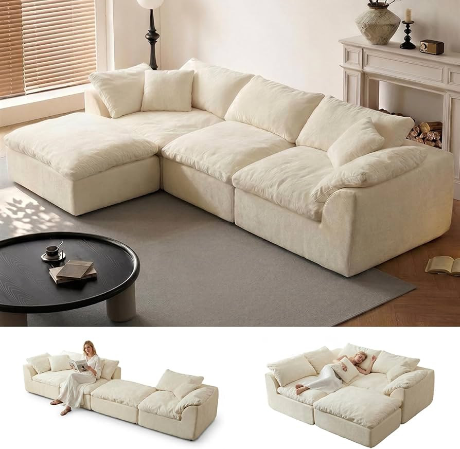 Cloud Couch, Oversized Chenille Compression Sofa, L Shaped Boneless Modular Sofa with Ottoman, No... | Amazon (US)