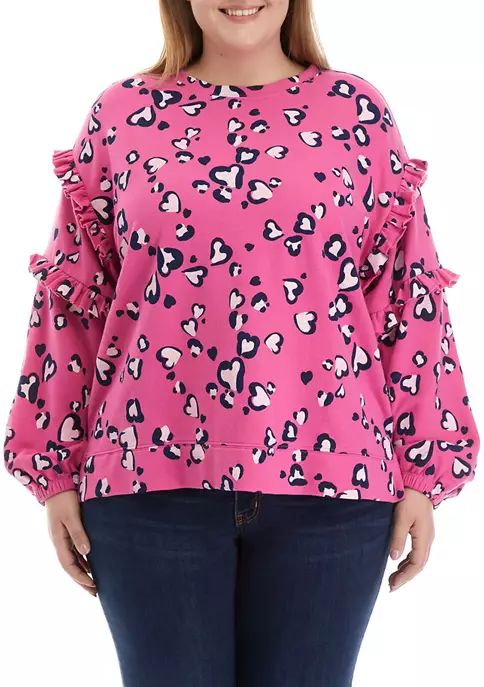 Plus Size Double Ruffle Print Top | Belk