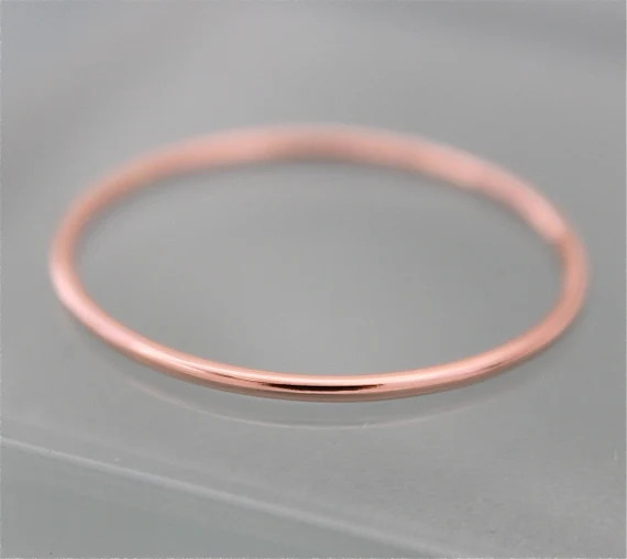 Rose Gold Ring 14k SOLID Gold Skinny Wedding Ring 1mm Thin Round Simple Stacking Band Spacer Shiny F | Etsy (US)