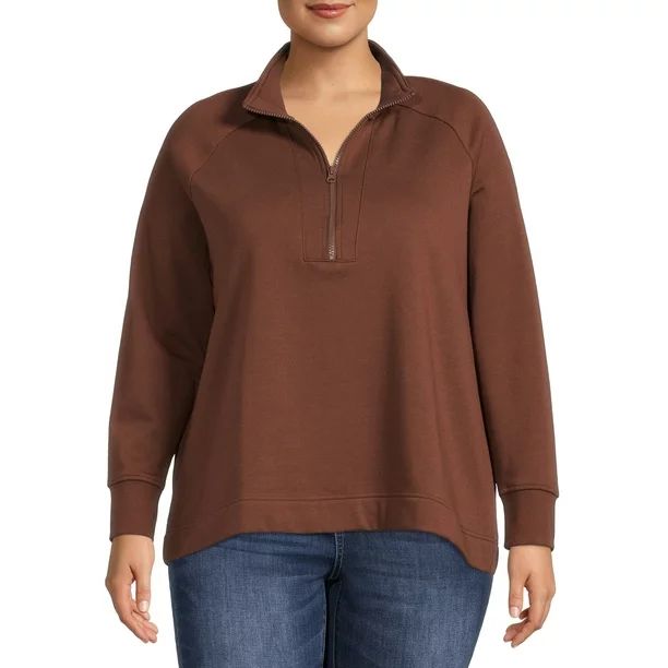 Terra & Sky Women's Plus Size Quarter-Zip Pullover Sweatshirt - Walmart.com | Walmart (US)