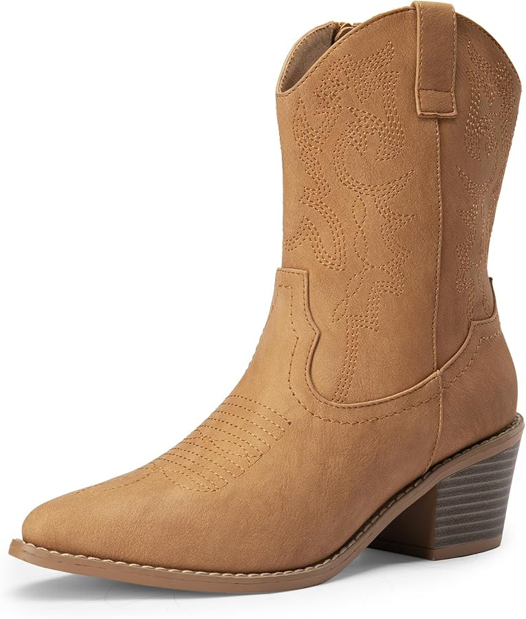 DREAM PAIRS Women's Cowboy Boots, Pointed Toe Chunky Heel Cowgirl Boots, Zipper Pull-On Stitched ... | Amazon (US)