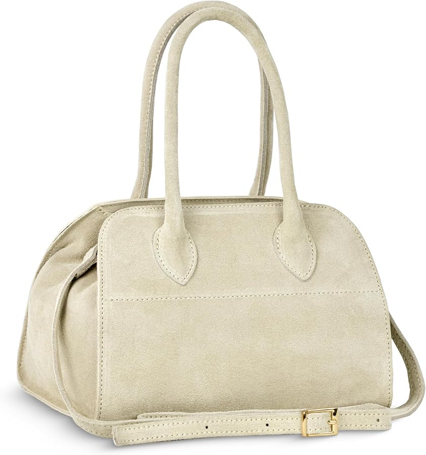Italian Genuine Suede Top-Handle Bag for Women with Zipper & Adjustable Strap | Medium Structured... | Amazon (US)
