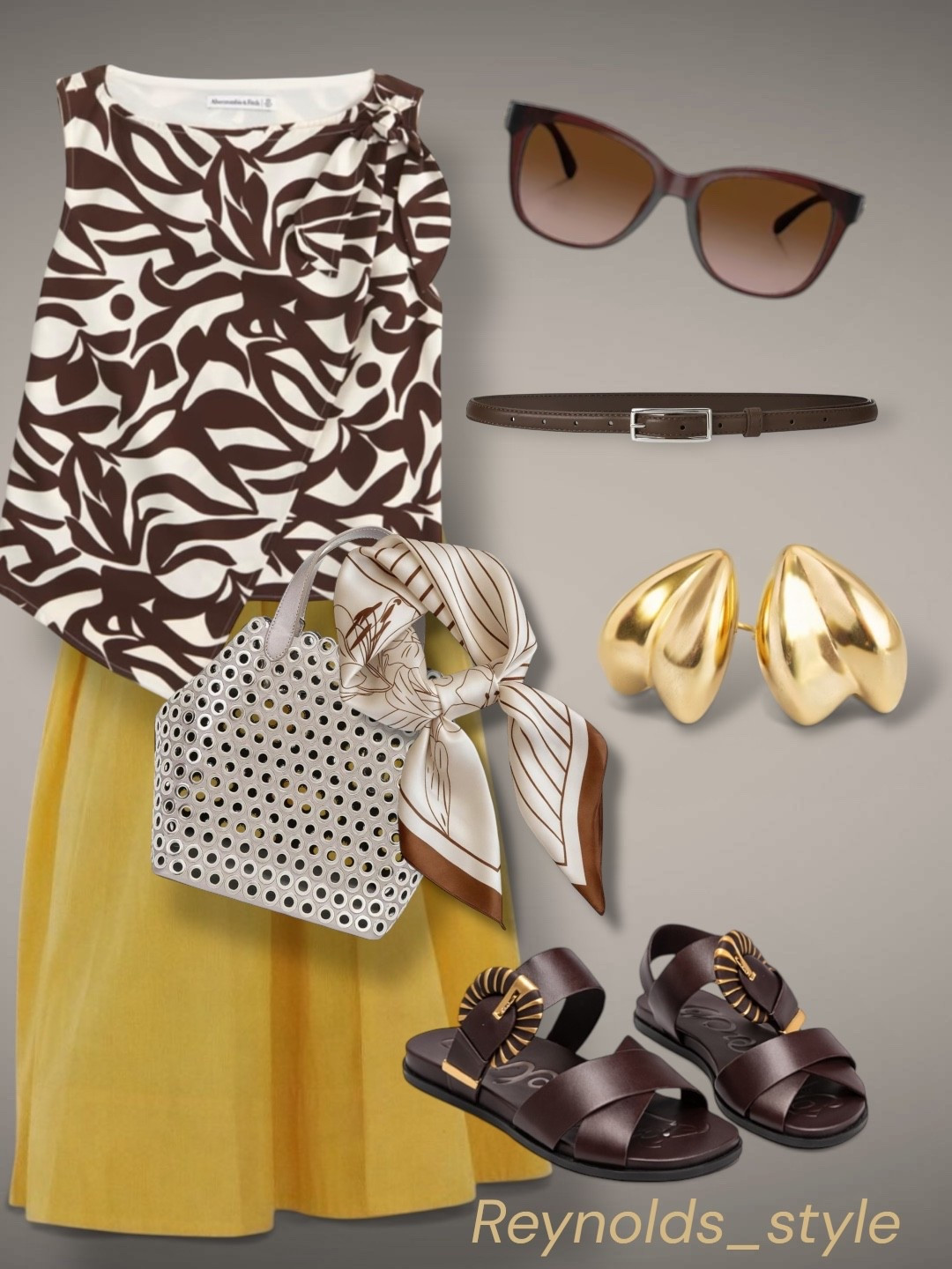 Effortless summer style in warm neutrals 🤎✨

This brown print top and golden midi skirt combo feels polished but still easy for everyday wear. I styled it with chocolate brown sandals, sculptural gold earrings, and a scarf-tied tote for a chic, elevated finish.
Perfect for brunch, vacation dinners, or a polished weekend look.
Everything linked in my LTK 🤎


#LTKWorkwear #LTKTravel #LTKgrwm