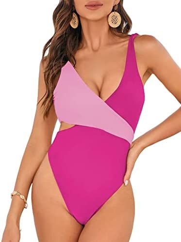 ZAFUL Women's Color Block One Piece Swimsuit Tummy Control Sexy Monokini Cut Out Wrap Bathing Sui... | Amazon (US)