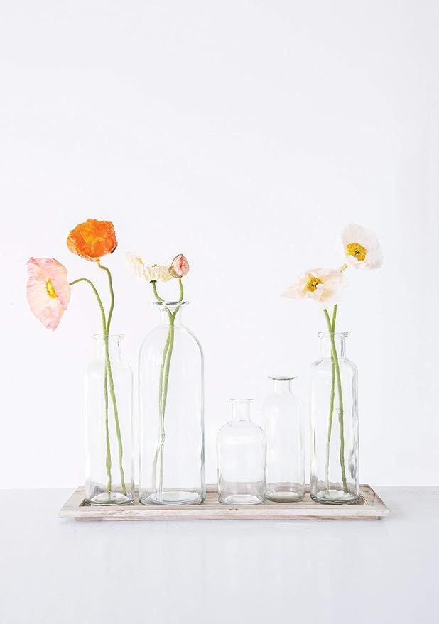 Set of 5 Vintage Bottle Vases on Wood Tray | Amazon (US)