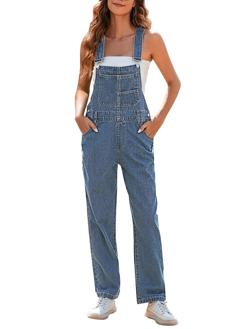 Pink Queen Women's Denim Bib Overalls, Light Blue, Size L | Walmart (US)