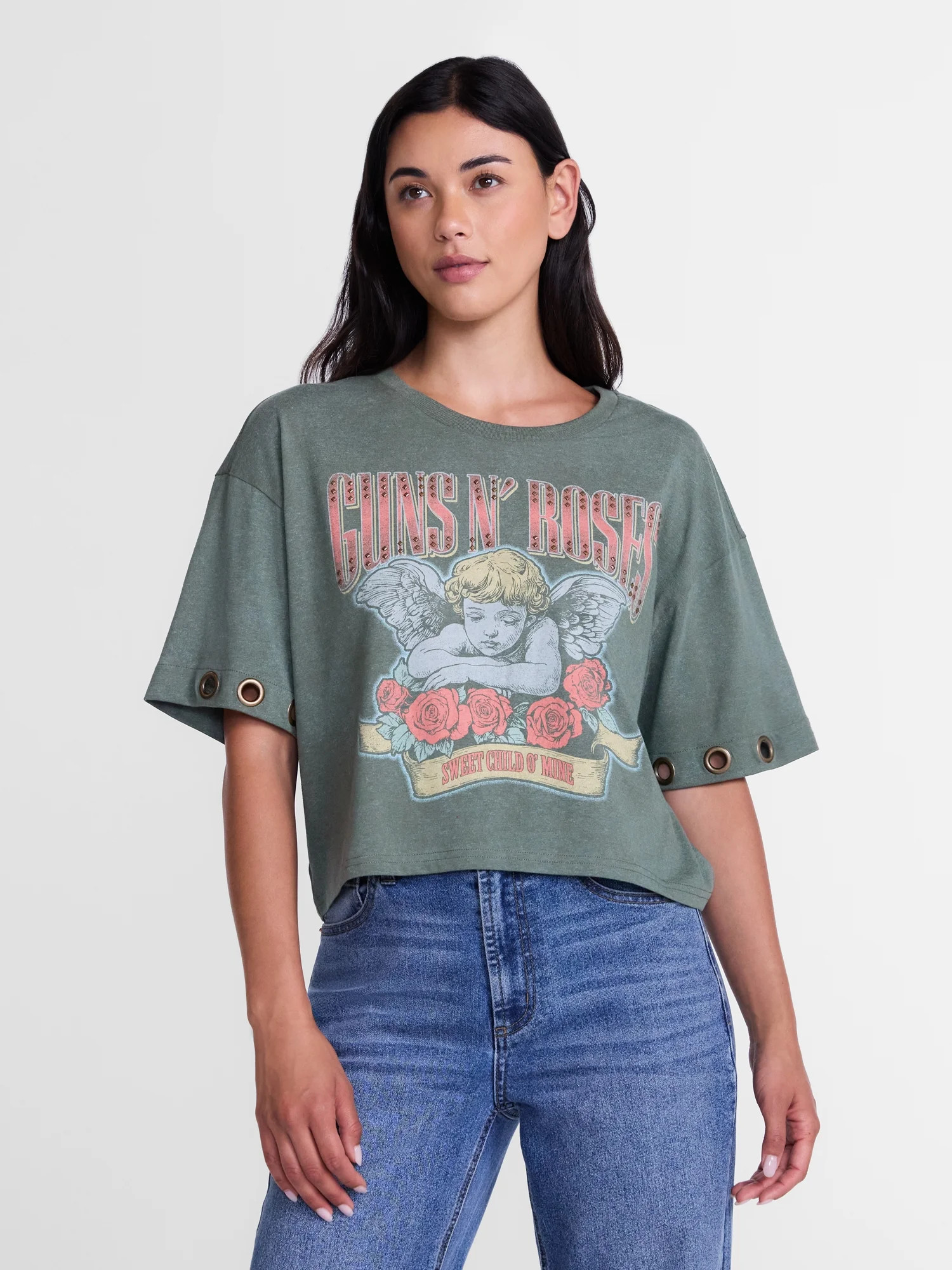 Guns N' Roses Women's Cropped Front Back Graphic Band Tee, Sizes XXS-4X | Walmart (US)