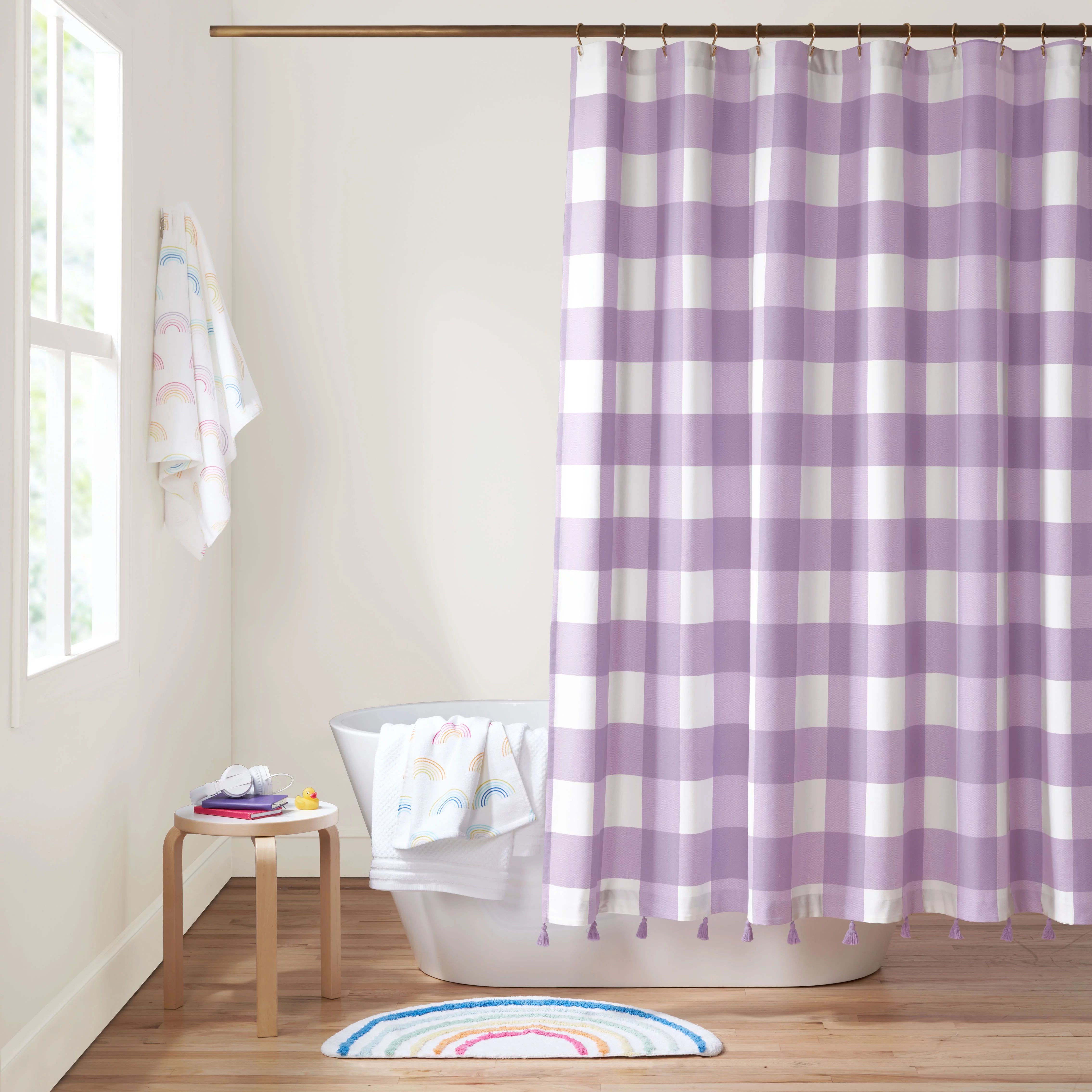 Gap Home Kids Large Gingham Organic Cotton Shower Curtain with Tassels, Lavender, 72"x72" - Walma... | Walmart (US)