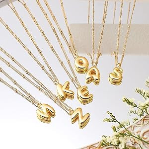 Small Bubble Letter Necklace for Women Girls Dainty Balloon Initial Necklaces 14K Gold Plated Cut... | Amazon (US)