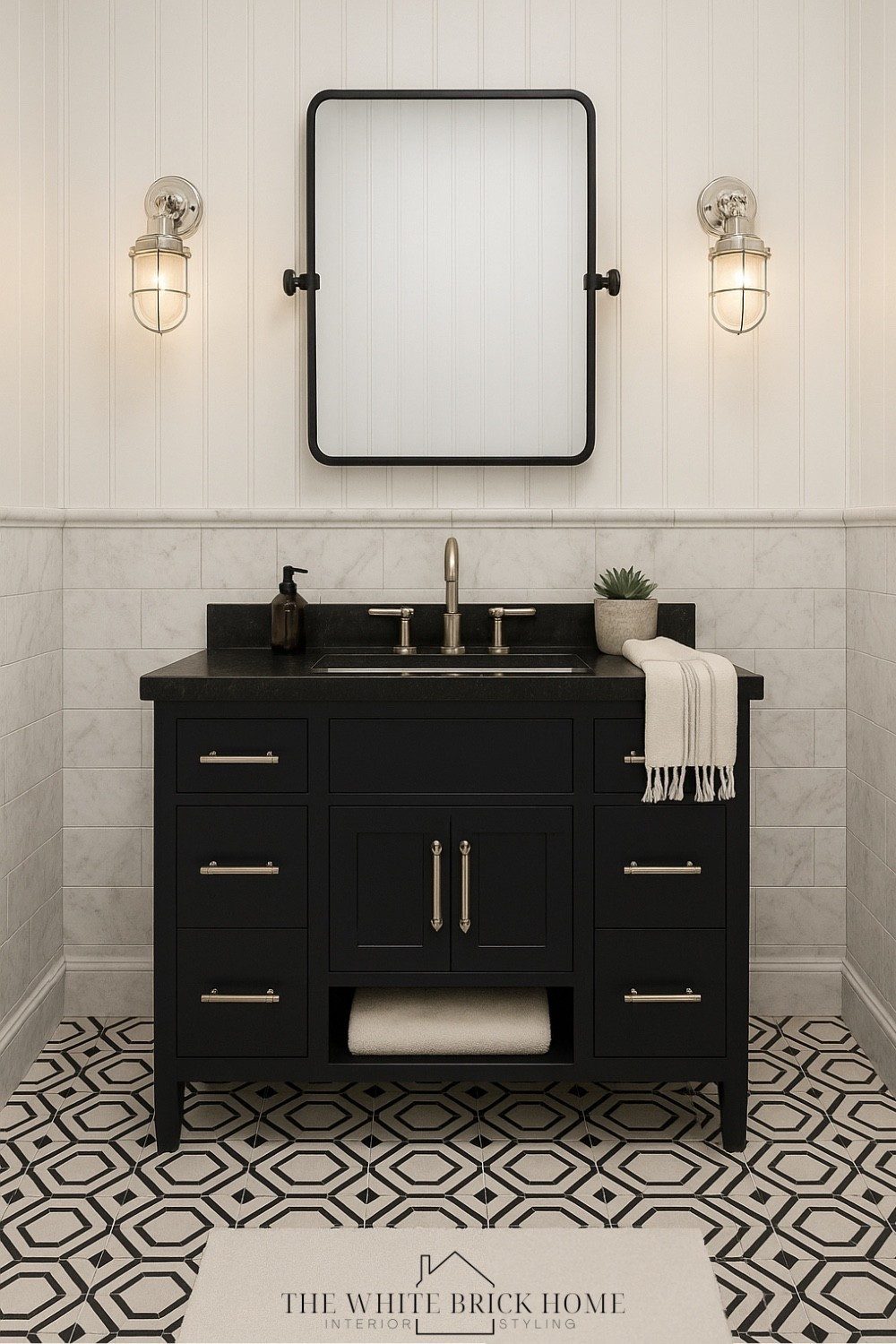 This timeless bath design blends crisp shiplap, elegant tile, and bold black accents that look effortless and stylish. 

Bath, bathroom, bathroom decor, bathroom ideas, bathroom design, powder room, powder bathroom ideas, bath vanity, bathroom decor, bathroom accessories, bathroom lighting, bathroom wall mirror, half bath, rejuvenation, target, Wayfair 

#LTKHome #LTKFindsUnder100 #LTKStyleTip