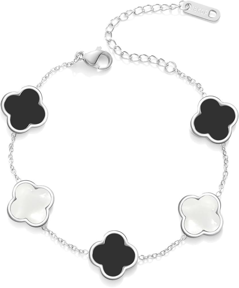 Silver Four Leaf Clover Bracelet for Women Lucky Link Clover Bracelets,18K Gold Plated Jewelry Ch... | Amazon (US)