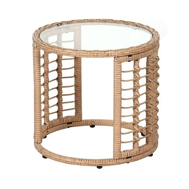 Outdoor Wicker Side Table, Patio End Table with Tempered Glass Top, All-Weather PE Rattan Round C... | Walmart (US)