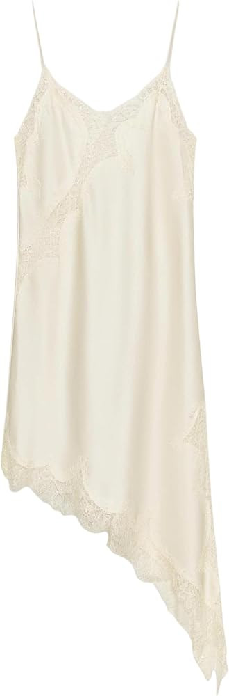 Women's Satin Lace Dress Asymmetric Cocktail Mini Dress Layering Essentials Elegant Dresses Date ... | Amazon (US)