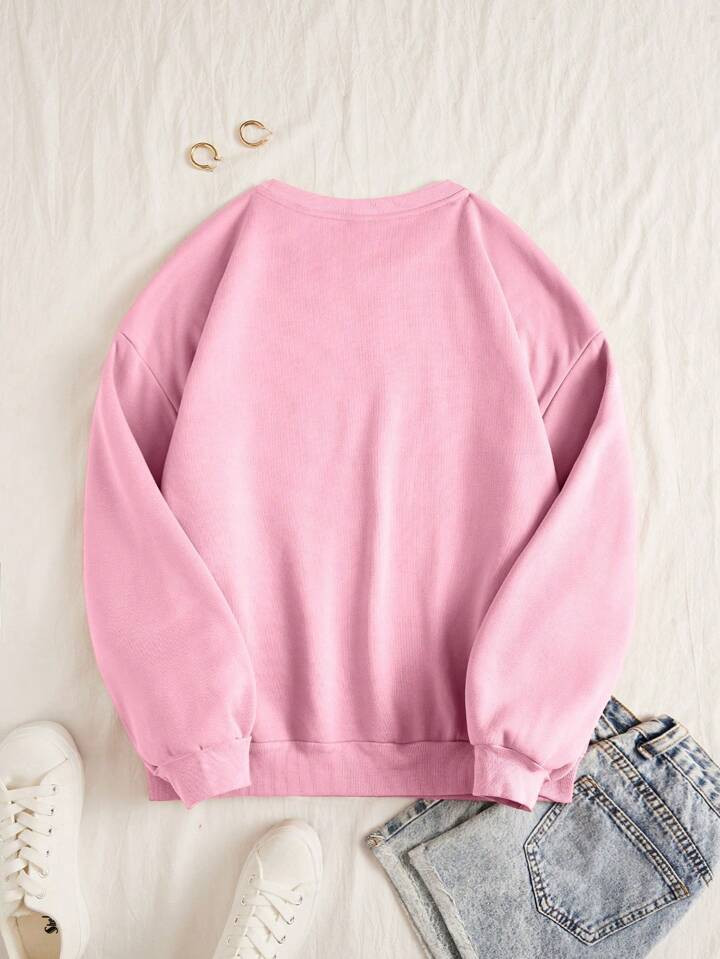 SHEIN Qutie Women's Love Heart Valentine's Day Slogan Printed Thermal Lined Sweatshirt | SHEIN