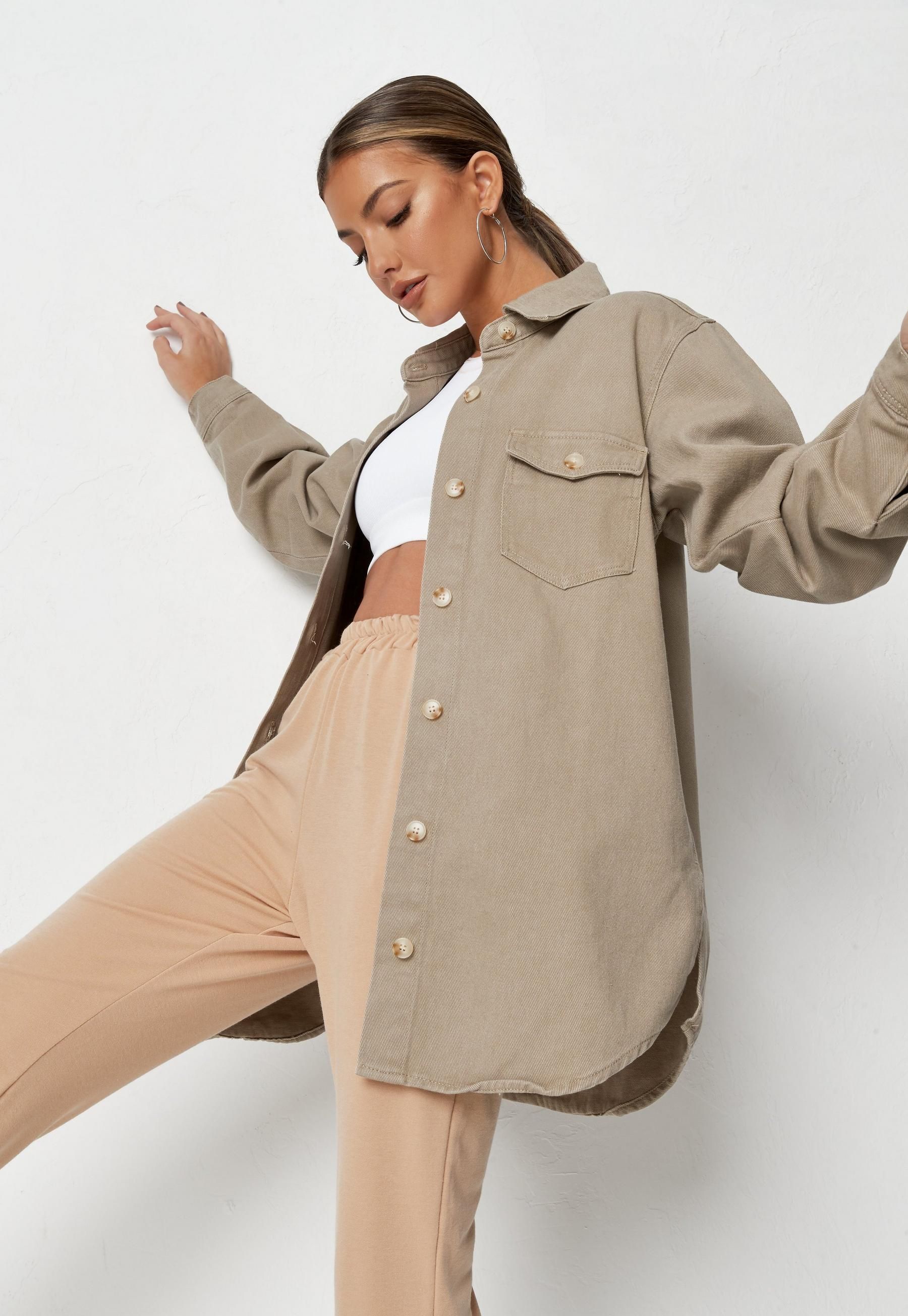 Missguided - Tall Sage Oversized Denim Shirt | Missguided (US & CA)