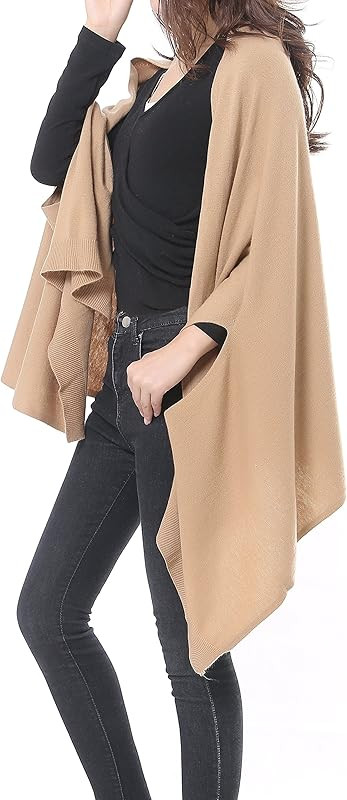 Bruceriver Women's Wool Blended Versatile Multi Style Long Knit Poncho Wrap | Amazon (US)