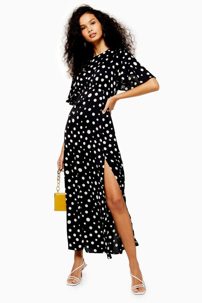 AUSTIN Polka Dot Print Angel Sleeve Midi Dress | Topshop UK