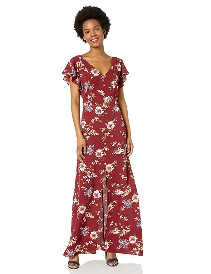 A. Byer Women's Flutter Sleeve Cross Back Maxi Dress (Junior's) | Amazon (US)