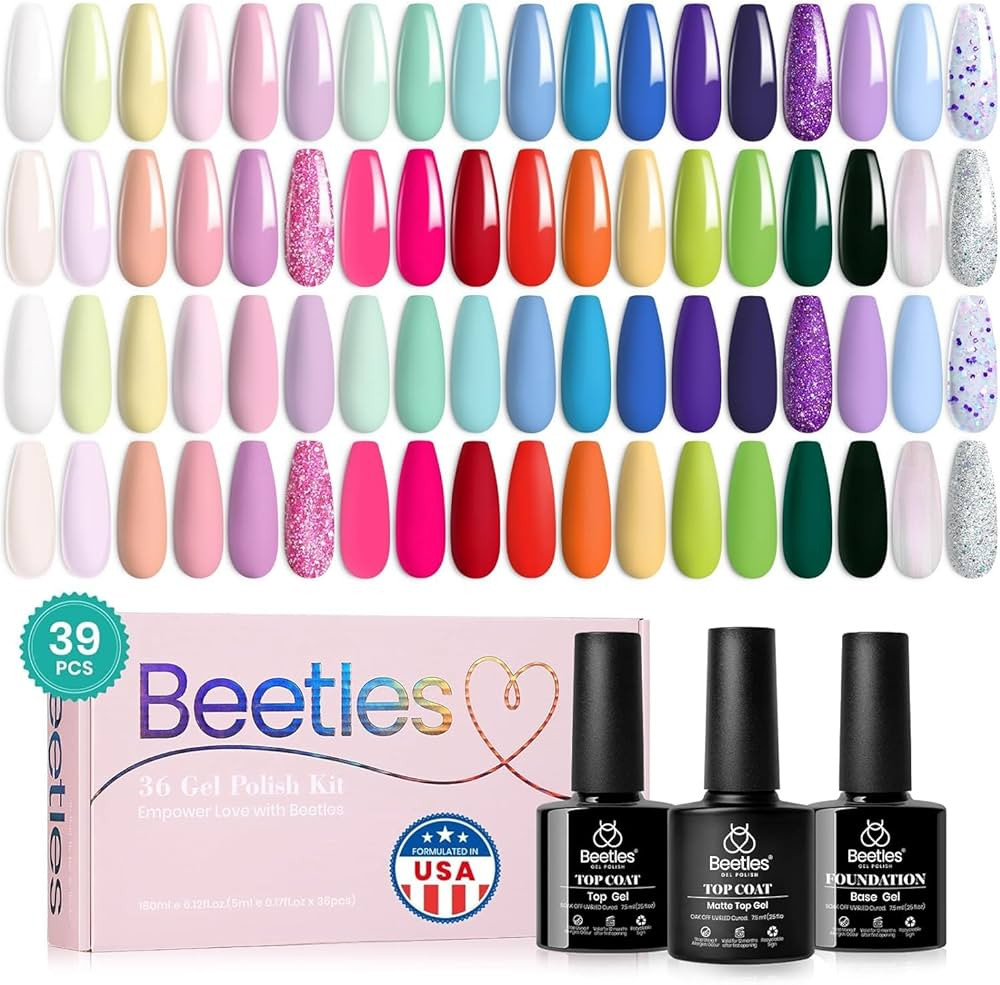Beetles Gel Nail Polish Kit 36 Colors with 3pcs Base Gel Glossy & Matte Top Coat Easter Nail Art,... | Amazon (CA)