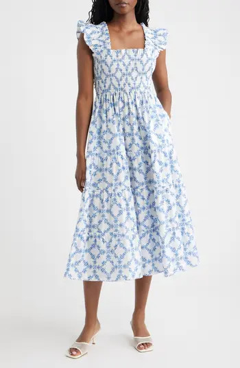 The Ellie Floral Flutter Sleeve Nap Midi Dress | Nordstrom