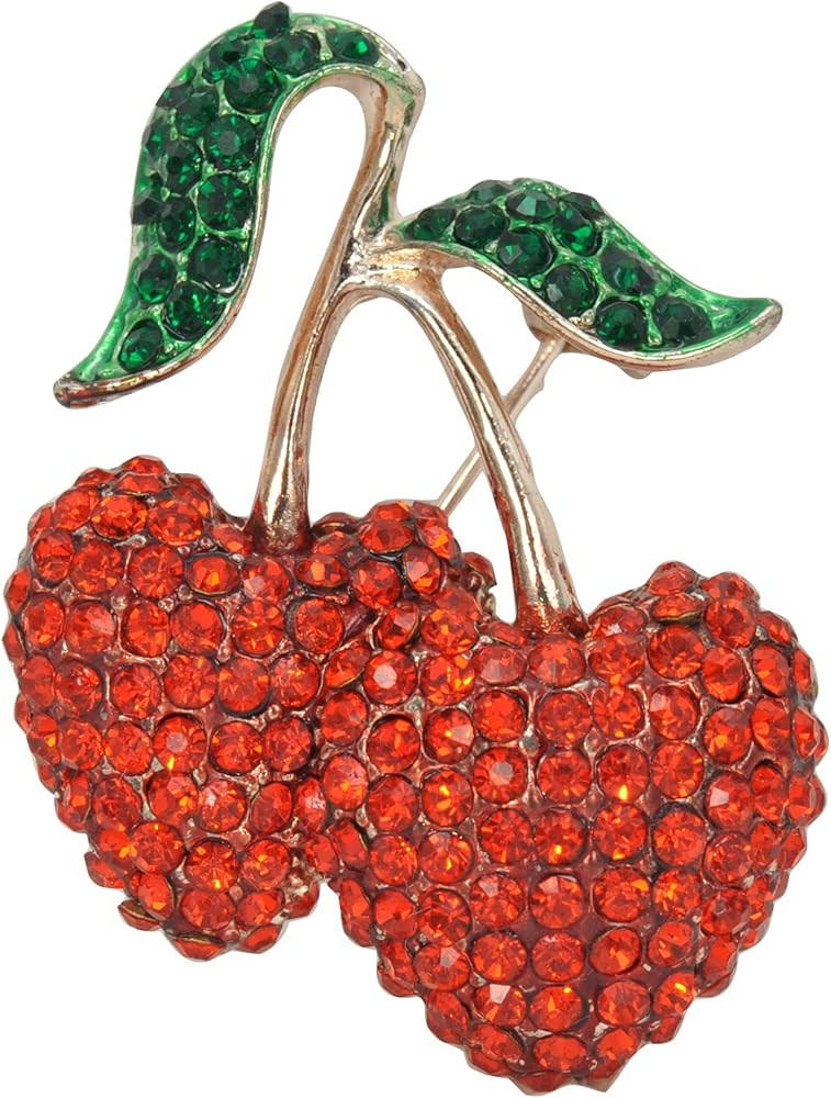 Gyn&Joy Ruby Red Double Cherry With Green Leaf Fruit Pin Brooch BZ083 | Amazon (US)