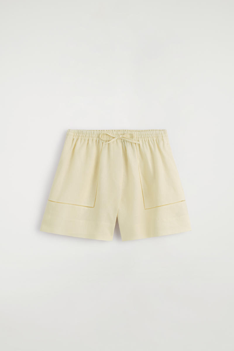 Embroidered-Detail Linen Shorts in Yellow | COS (US)