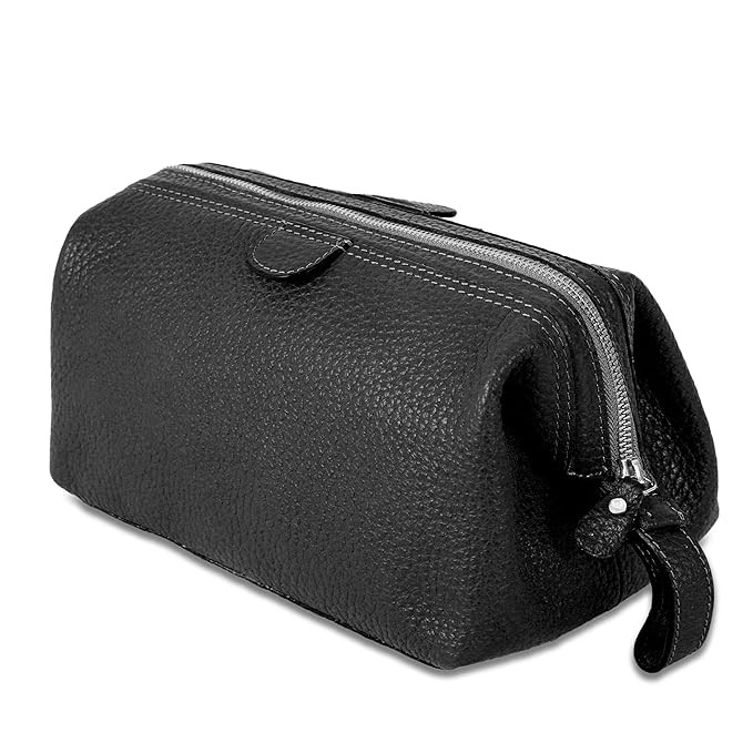 KomalC Large Premium Leather toiletry bag for Men and Women, travel utility Dopp kit wash bag (Bl... | Amazon (US)