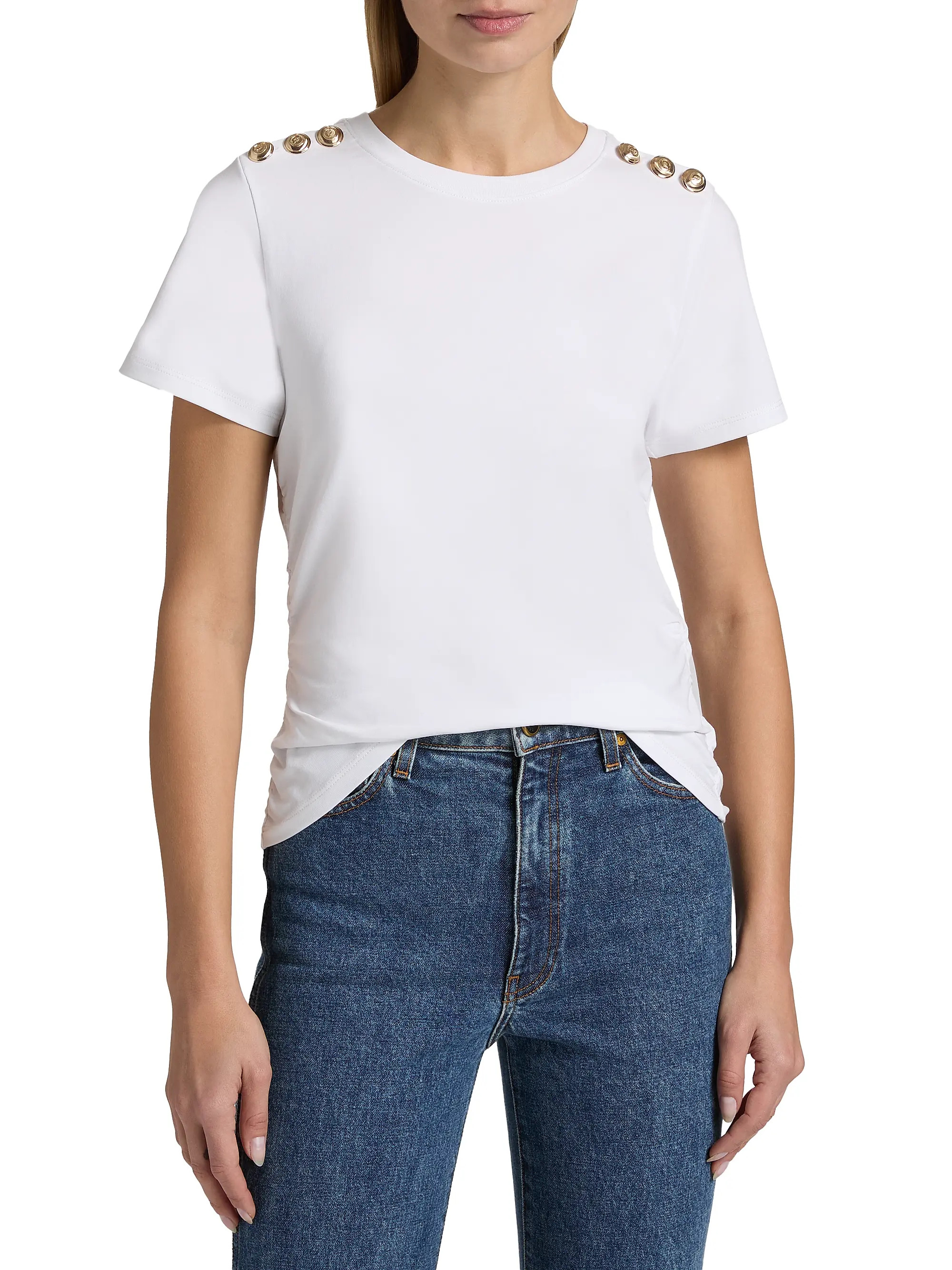 Jasper Button-Shoulder Stretch-Cotton T-Shirt | Saks Fifth Avenue