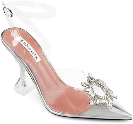 Zzheels Women's High Heel Crystal Slingback Pumps Pointed Toe Strappy Sandals for Party Dating | Amazon (US)
