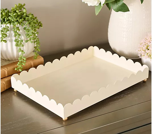 Make Your Selection: Home Reflections 13" Scalloped Metal Rectangular Tray with Feet | QVC