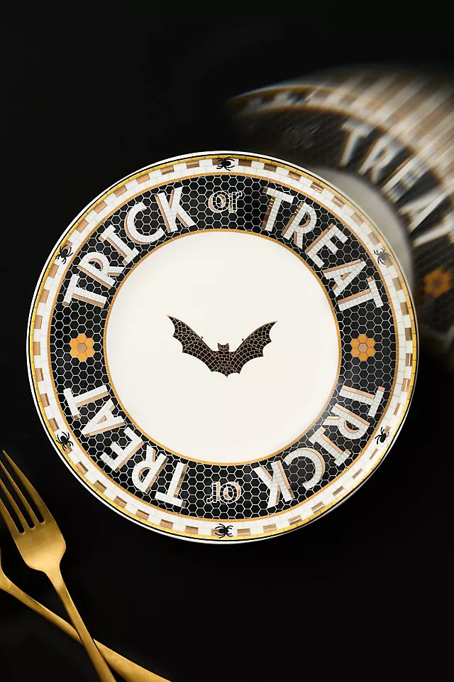 Bistro Tile Stoneware 24k Gold Accent Halloween Dessert Plate | Anthropologie (US)