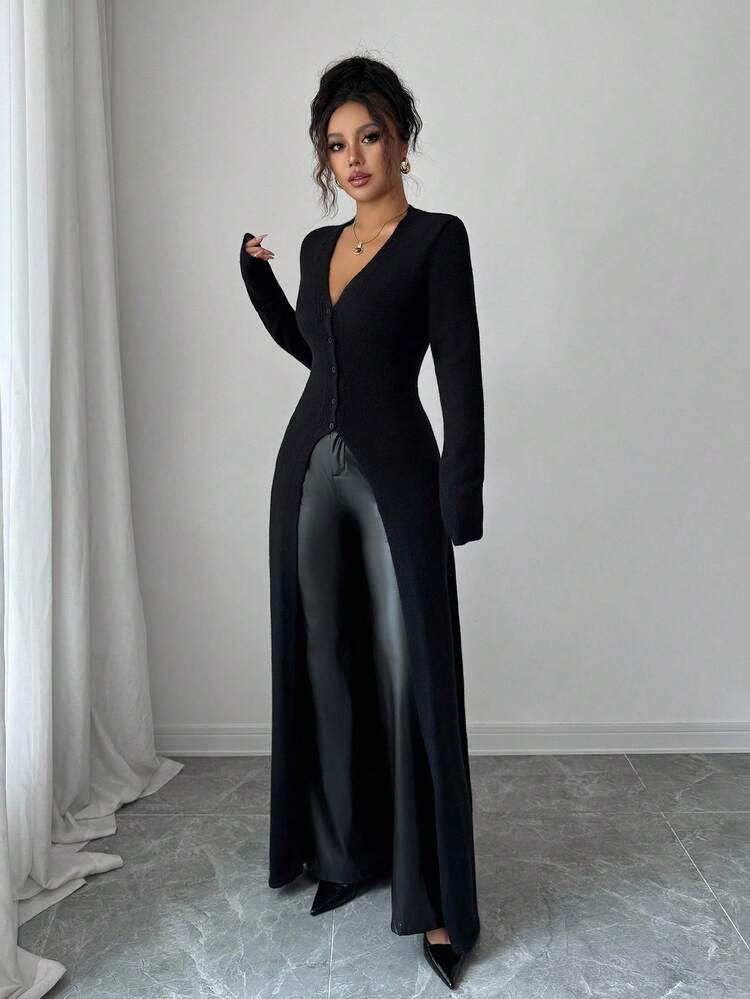 Elenzga Women's Autumn/Winter Casual Vintage Inspired Cardigan, Versatile, Elegant, Slim Fit, Lon... | SHEIN