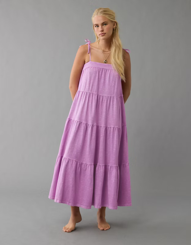 AE Sunchaser Knit Tie Shoulder Maxi Dress | American Eagle Outfitters (US & CA)