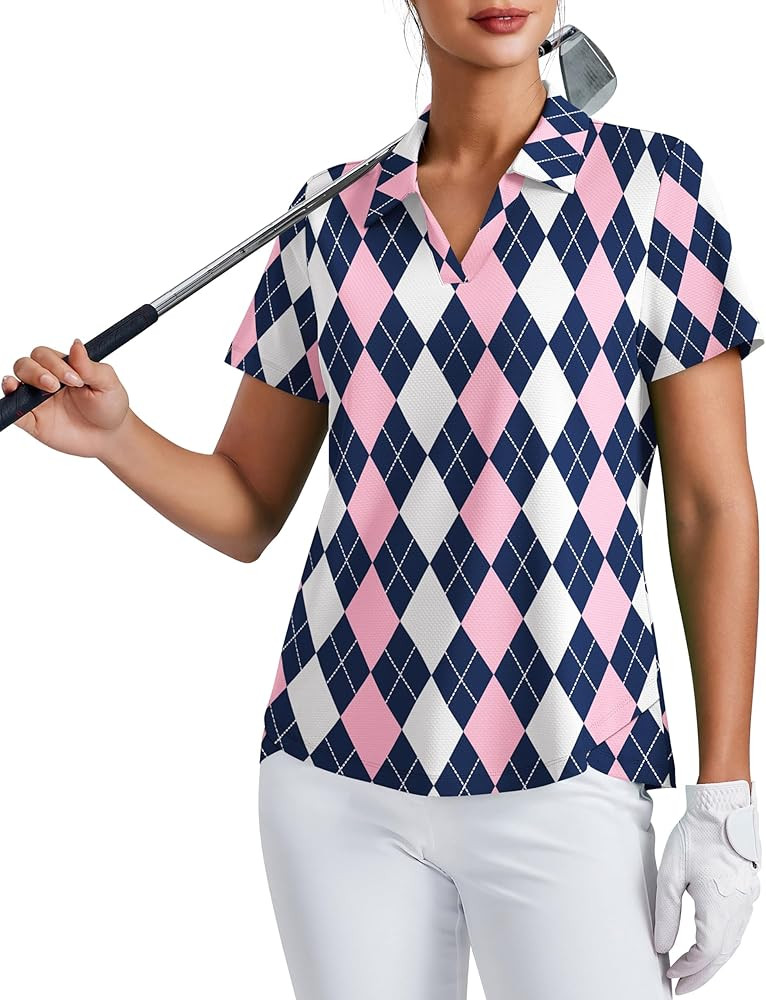 PINSPARK Womens Golf Shirt Short Sleeve Polo Shirts UPF 50+ Tennis Top V-Neck Workout Tops Collar... | Amazon (US)