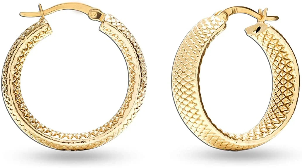 LeCalla 925 Sterling Silver Jewelry Textured Hoop Earrings for Women and Teen Girls 26MM - Walmar... | Walmart (US)