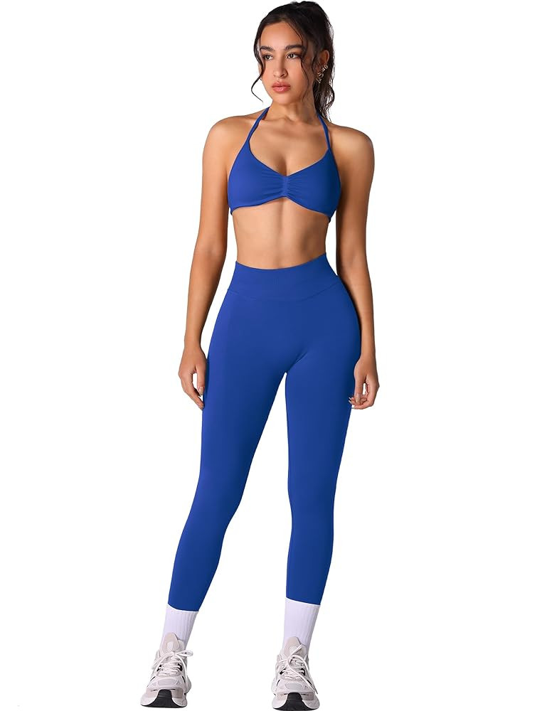 ABOCIW Workout Sets for Women 2 Piece Seamless Halter Sports Bra Scrunch Butt High Waist Leggings... | Amazon (US)