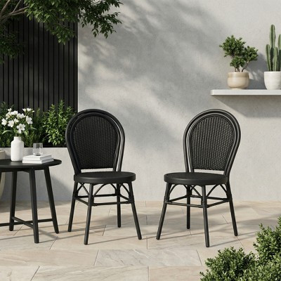 Christopher Knight Home Eliane Outdoor Black Bistro Chair Aluminum Frame Woven Wicker, Set of 2 | Target