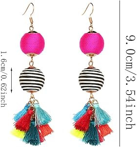 Unique Boho Colorful Tassel Thread Ball Dangle Earrings Women's Birthday Christmas Valentine's Da... | Amazon (US)