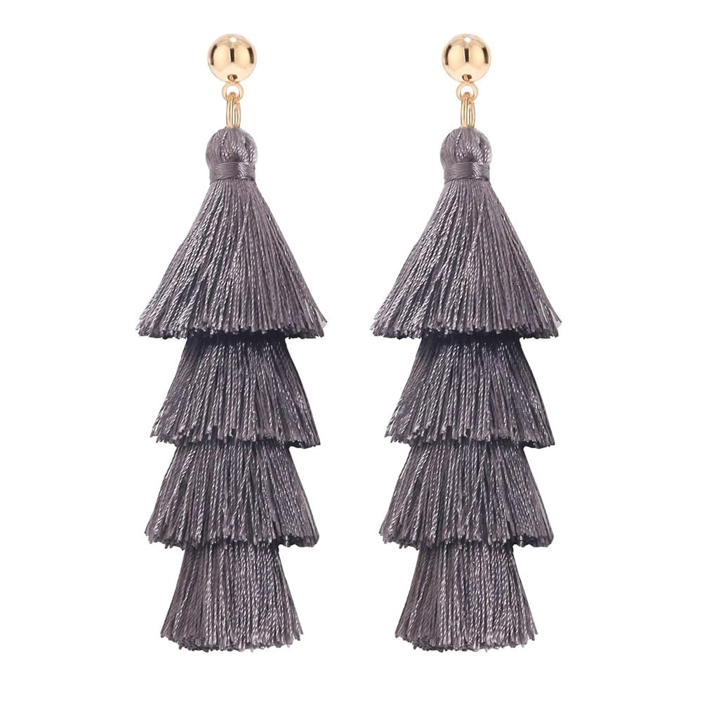 Tassel Earrings Handmade Tiered Thread Tassel Dangle Earrings, Multi Colors | Amazon (US)