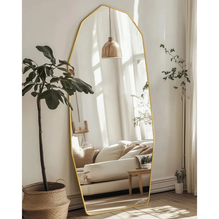 Antok Full Length Mirror 71" x 28" Large Floor Mirror Standing Mirror, Aluminum Wavy Frame, Wall ... | Walmart (US)