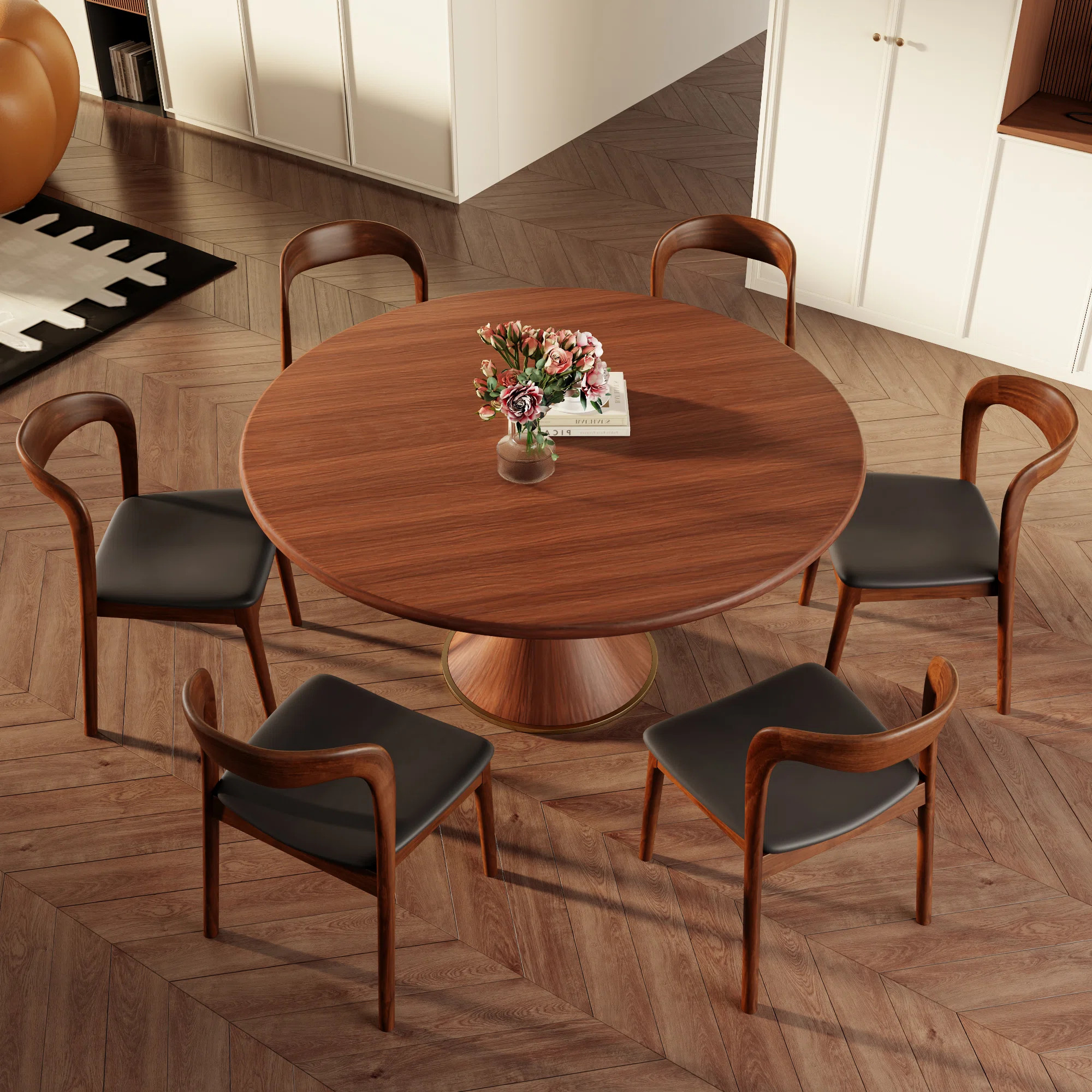 7Pcs Modern Round Kitchen Dining Table Set,With 6 Upholstered Dining Chairs | Wayfair North America