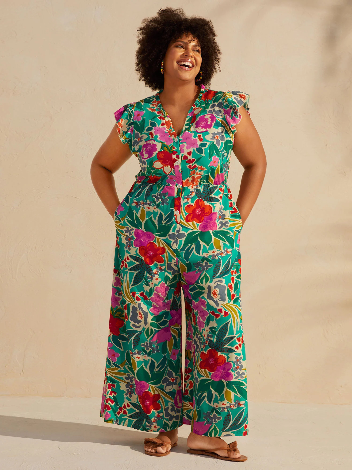 Sunkissed Floral Print Button Wide-Leg Jumpsuit | Bloomchic