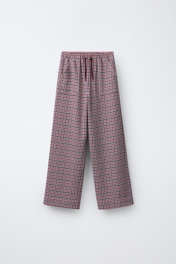 TEXTURED HOUNDSTOOTH WIDE-LEG TROUSERS | Zara UK