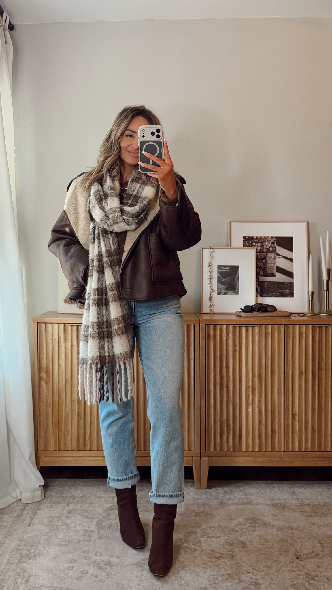 elevated casual winter outfit! size S jacket, size M sweater, size 27 curve love denim short. for anything vici use code LEANN35 for 35% off! winter outfit, abercrombie, vici

#LTKootd #LTKFindsUnder100