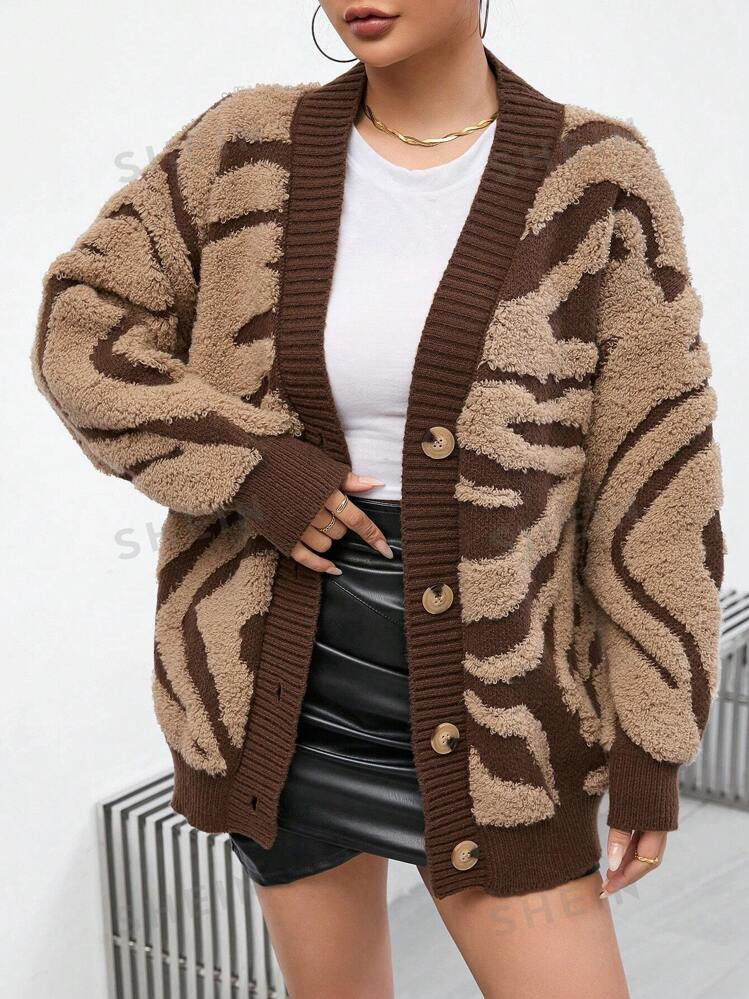 SHEIN Essnce Graphic Pattern Drop Shoulder Cardigan | SHEIN