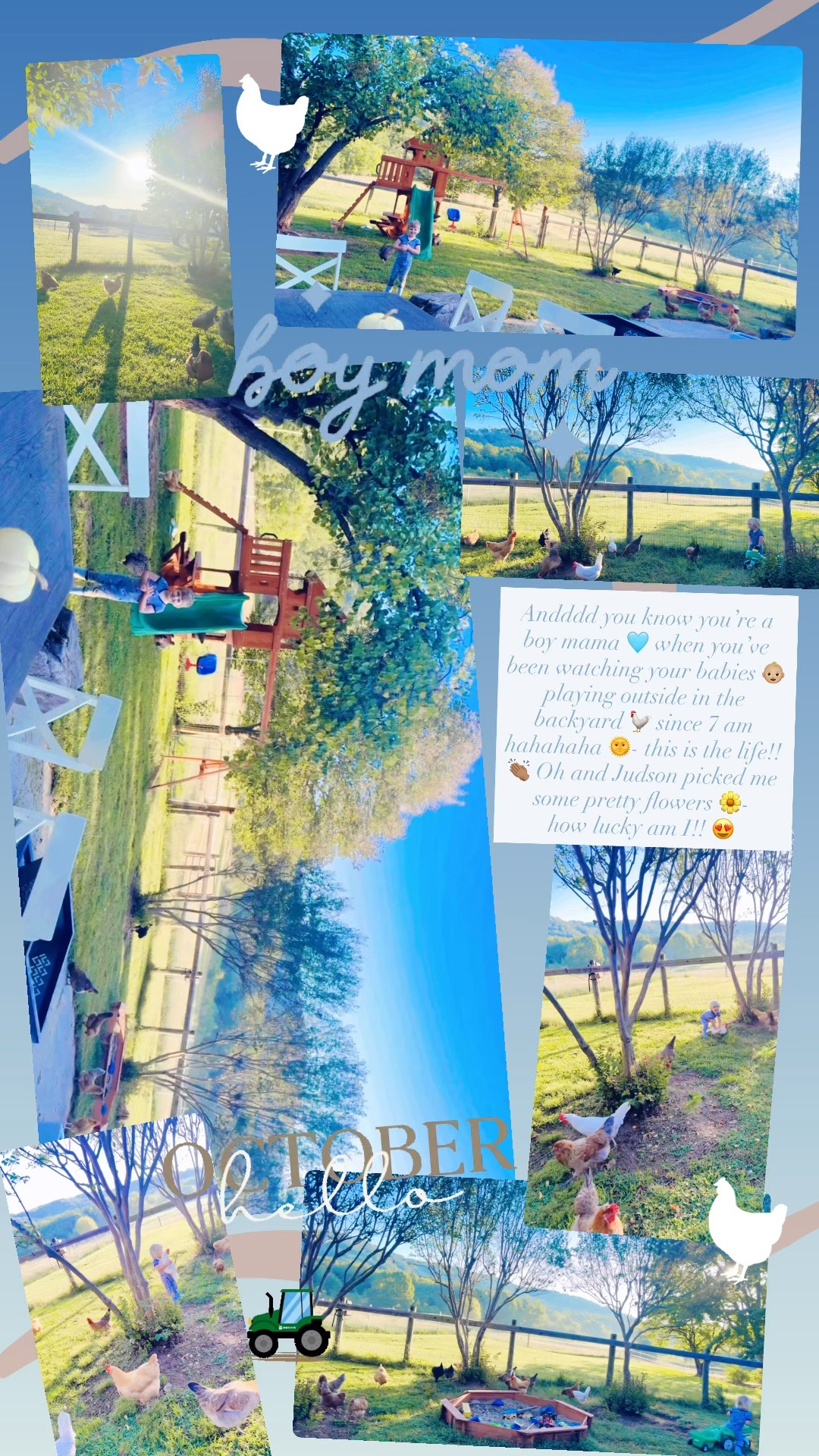 Andddd you know you’re a boy mama 🩵 when you’ve been watching your babies 👶🏼 playing outside in the backyard 🐓 since 7 am hahahaha 🌞- this is the life!! 👏🏽 Oh and Judson picked me some pretty flowers 🌼- how lucky am I!! 😍