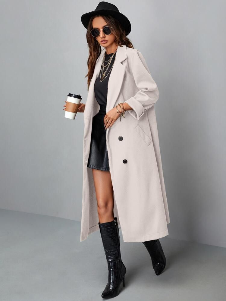 Double Breasted Dual Pockets Overcoat | SHEIN